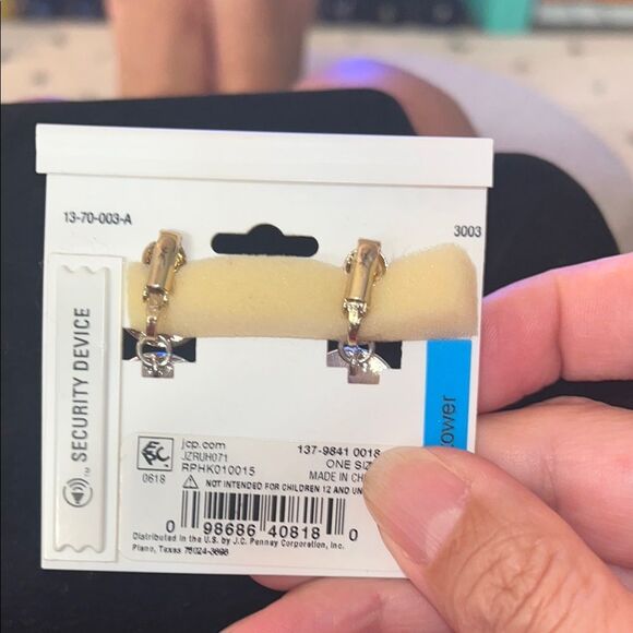 Liz Claiborne Gold and Silver Clip-On Drop Earrings Pave’ - Picture 3 of 4